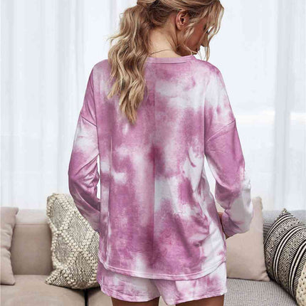 Tie-Dye Dropped Shoulder Top and Shorts Lounge Set