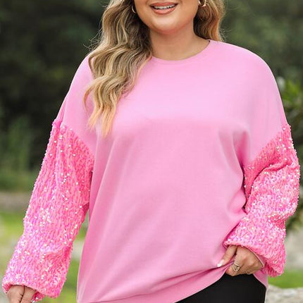 Plus Size Sequin Round Neck Dropped Shoulder Sweatshirt