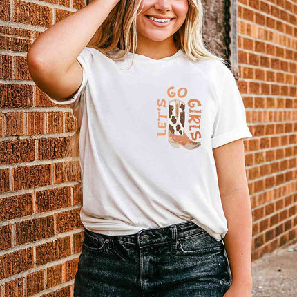 Round Neck Short Sleeve Cowboy Theme T-Shirt - Vickie Lynn's