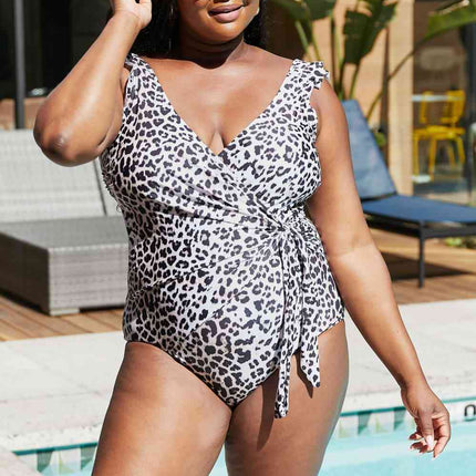 Marina West Swim Full Size Float On Ruffle Faux Wrap One-Piece in Cat