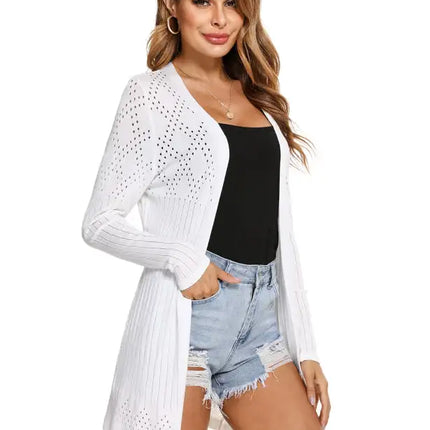 Cárdigan de manga larga de punto abierto para mujer 