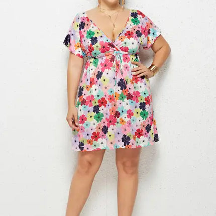 Women's Plus Size Deep V Print Dress