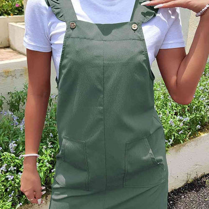 Ruffed Overall Dress with Pockets