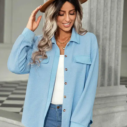 Women's fashion fake pocket knitted shirt top