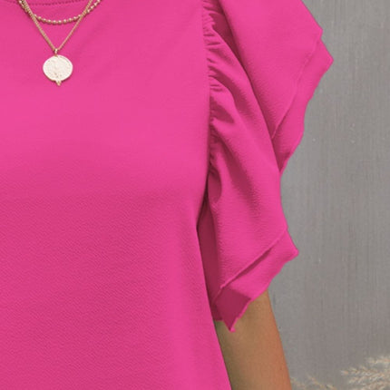 Round Neck Flounce Sleeve Blouse