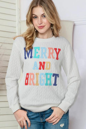 MERRY AND BRIGHT Cable Knit Pullover Sweatshirt