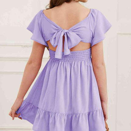Ruffle Hem Tie-Back Flutter Sleeve Dress