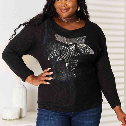 Double Take Sequin Graphic Dolman Sleeve Knit Top - Vickie Lynn's