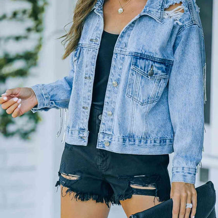 Distressed Fringe Denim Jacket