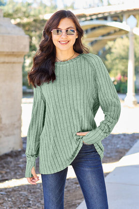 Basic Bae Full Size Ribbed Round Neck Long Sleeve Knit Top - Vickie Lynn's