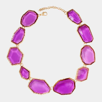 Geometrical Shape Zinc Alloy Frame Resin Necklace