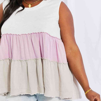 White Birch Full Size Watching the Sunset Color Block Babydoll Top