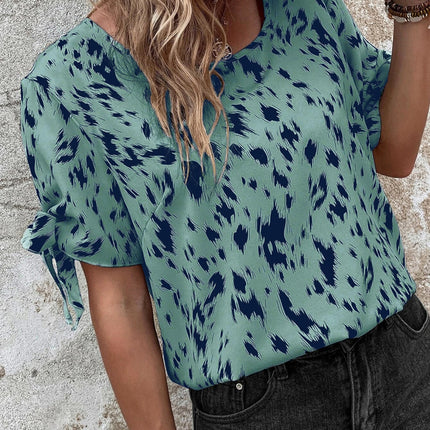 Tied Printed Boat Neck Blouse