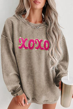 XOXO Sequin Round Neck Dropped Shoulder Sweatshirt - Vickie Lynn's