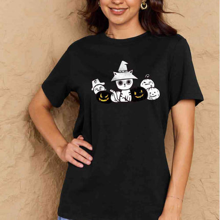 Simply Love Full Size Cat & Pumpkin Graphic Cotton T-Shirt
