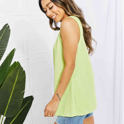 Blumin Apparel Chance of Sun Full Size Ribbed V-Neck Tank in Green