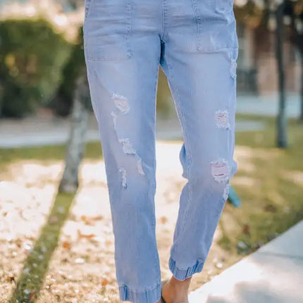 Joggers con bolsillos y cordón desgastado de ajuste relajado Vaqueros rotos 