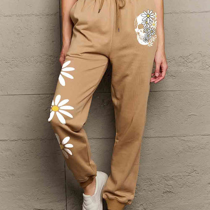 Simply Love Simply Love Full Size Drawstring Flower & Skull Graphic Long Sweatpants