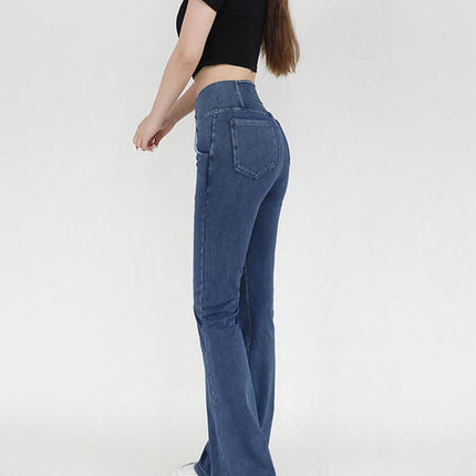 Wide Waistband Bootcut Jeans with Pockets