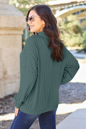 Basic Bae Full Size Ribbed Exposed Seam Mock Neck Knit Top - Vickie Lynn's