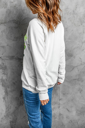 Lucky Clover Round Neck Dropped Shoulder Sweatshirt - Vickie Lynn's
