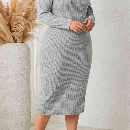 Plus Size Square Neck Long Sleeve Slit Dress - Vickie Lynn's