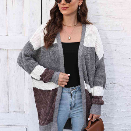 Color Block Open Front Cardigan