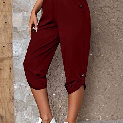 Full Size Roll-Tab Capris Pants