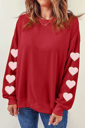Heart Round Neck Dropped Shoulder Sweatshirt - Vickie Lynn's
