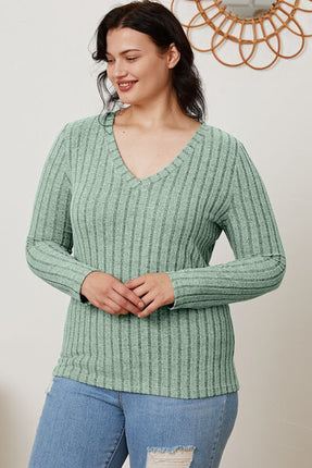 Basic Bae Full Size Ribbed V-Neck Long Sleeve T-Shirt - Vickie Lynn's