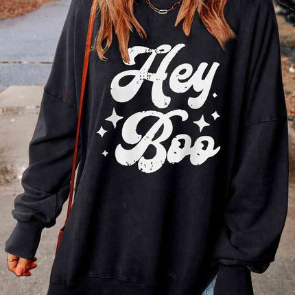 HEY BOO Graphic Round Neck Sweatshirt