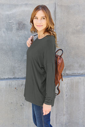 Basic Bae Full Size Round Neck Dropped Shoulder T-Shirt - Vickie Lynn's