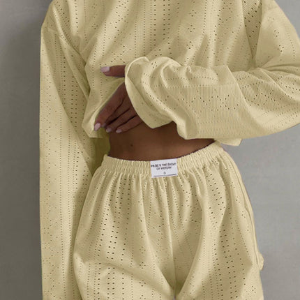 Eyelet Round Neck Top and Shorts Set