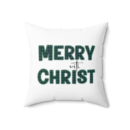 Uniquely You Throw Pillow Cover, Merry With Christ, Green Plaid Christmas Holiday Pattern Print 2-Sided Print