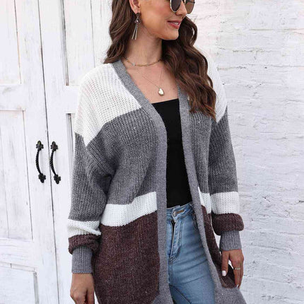 Color Block Open Front Cardigan