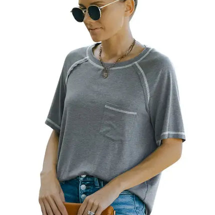 Ladies Summer Fashion Round Neck Loose Short Sleeve T-Shirt Tops