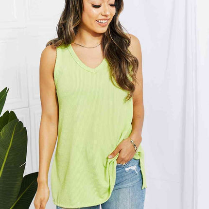 Blumin Apparel Chance of Sun Full Size Ribbed V-Neck Tank in Green