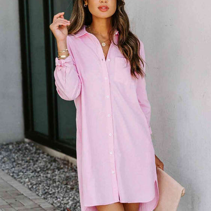Button Up Collared Neck Long Sleeve Shirt Dress