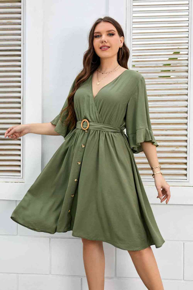 Plus Size Surplice Neck Half Sleeve Dress