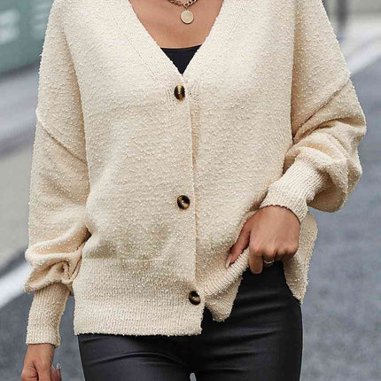 Button-Up Dropped Shoulder Cardigan