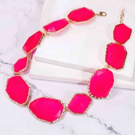 Geometrical Shape Zinc Alloy Frame Resin Necklace