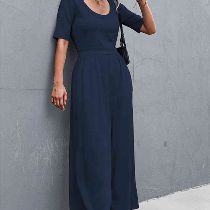 Scoop Neck Half Sleeve Wide Leg Jumpsuit