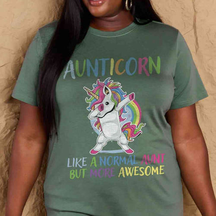 Simply Love Full Size AUNTICORN LIKE A NORMAL AUNT BUT MORE AWESOME Graphic Cotton Tee