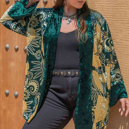 Plus Size Open Front Bohemian Style Long Sleeve Cardigan