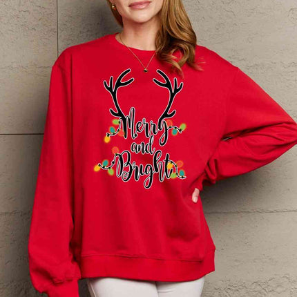 Simply Love Full Size MERRY AND BRIGHT Graphic Sweatshirt