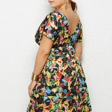 Women's Plus Size Deep V Print Dress