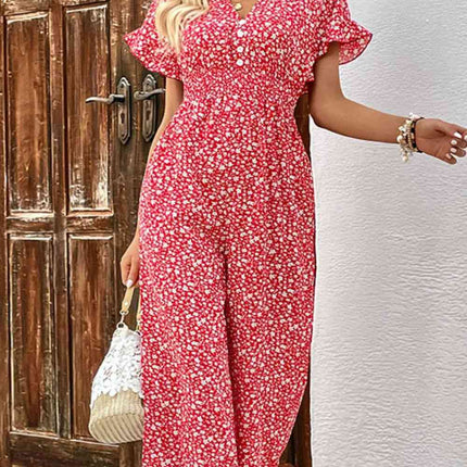 Printed Tie Back Ruffled Jumpsuit
