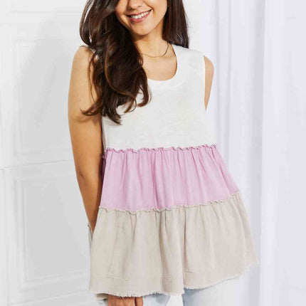 White Birch Full Size Watching the Sunset Color Block Babydoll Top