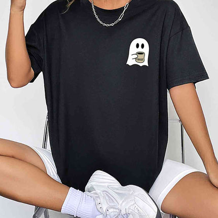 Round Neck Short Sleeve Ghost Graphic T-Shirt