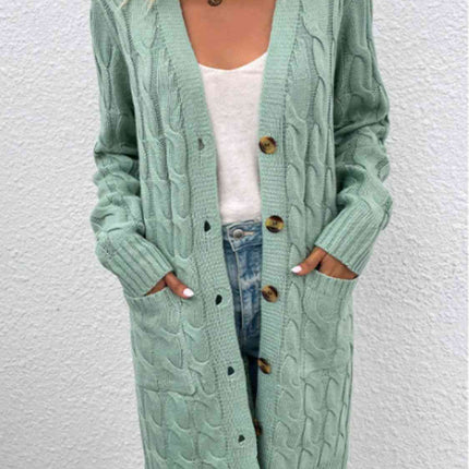 Cable-Knit Button Down Cardigan with Pockets